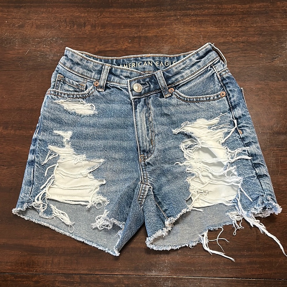 American Eagle Outfitters Distressed Blue Denim Shorts